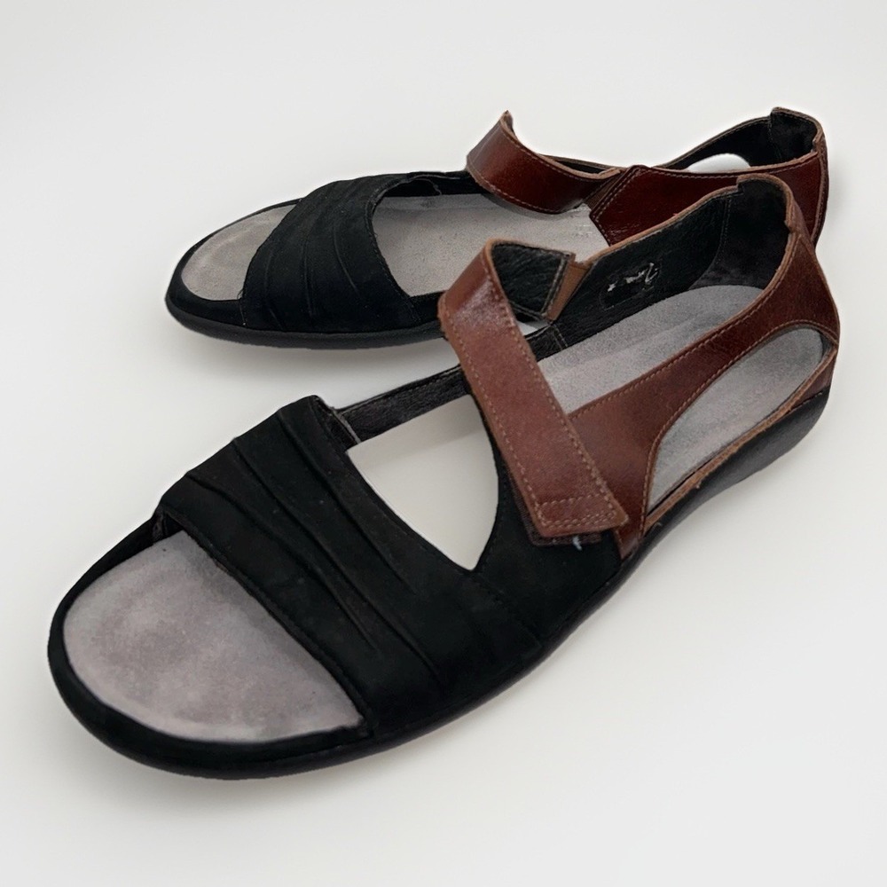 Naot Papaki Black Nubuck Brown Leather Comfort Walking Sandals Shoes Womens 39 8